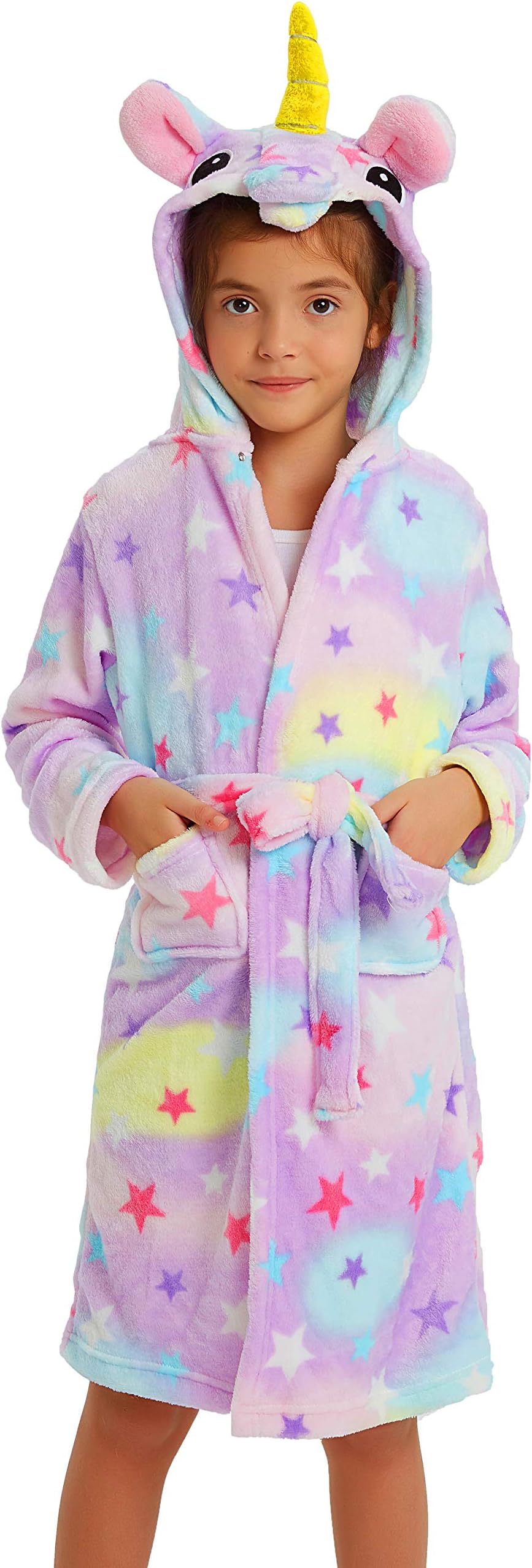 Unicorn Kids Robe, Girls Plush Bathrobe Flannel Sleepwear for Girl Party (Starry Sleepwear, 2-3 Years)