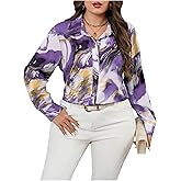 WDIRARA Women's Plus Size Marble Print Button Down Long Sleeve Shirt Collar Blouse Top