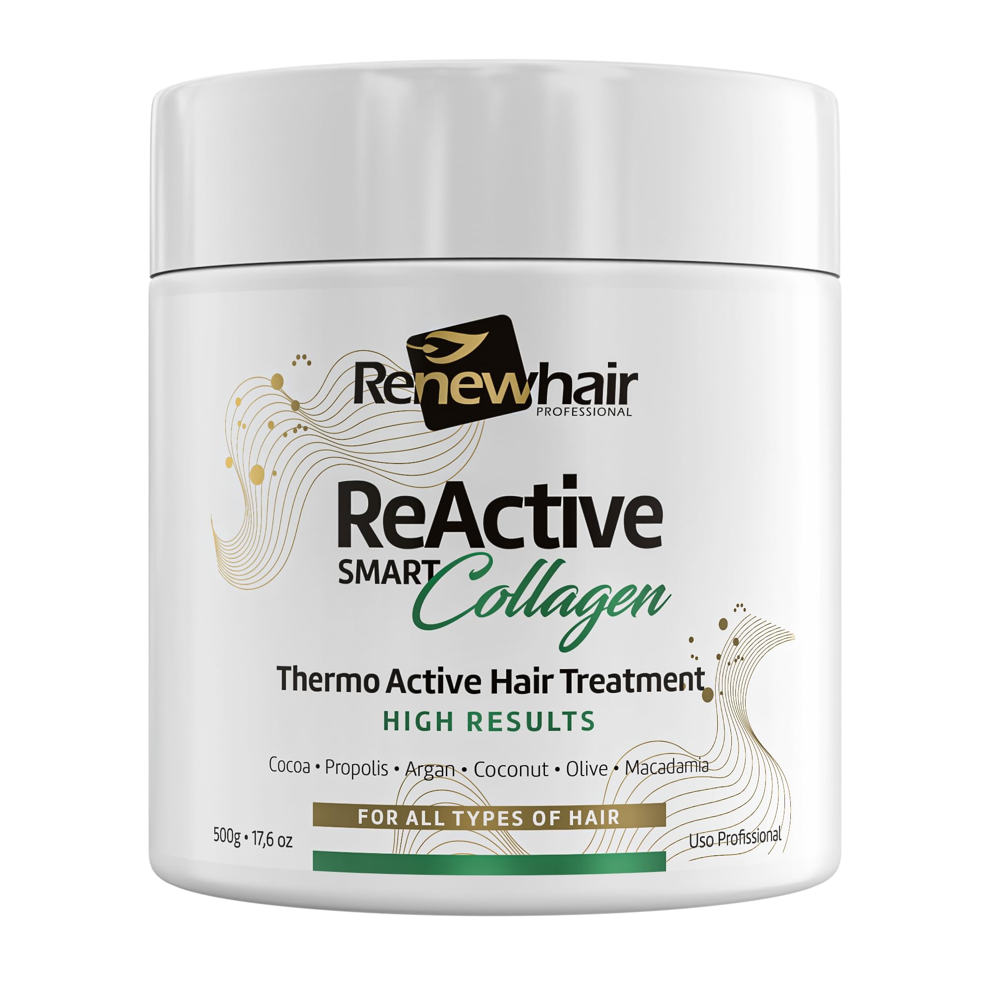 Renew Hair Professional REACTIVE COLLAGEN Mask Hair treatment Expert Silk Collagen,Argan,Cocoa,Macadamia Silky Smooth & Frizz Free Hair, Vegan 500gr