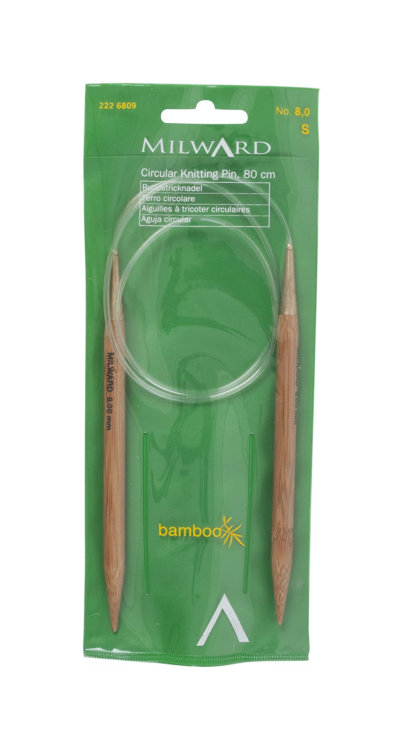 Bamboo Fixed Circular Knitting Needles, 80cm, 8.0mm