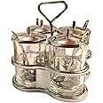Condiment Holder Tray With 4 Jars and Spoons - Asian Dinnerware Style Server, Topping Dispenser, Seasoning Box for Table