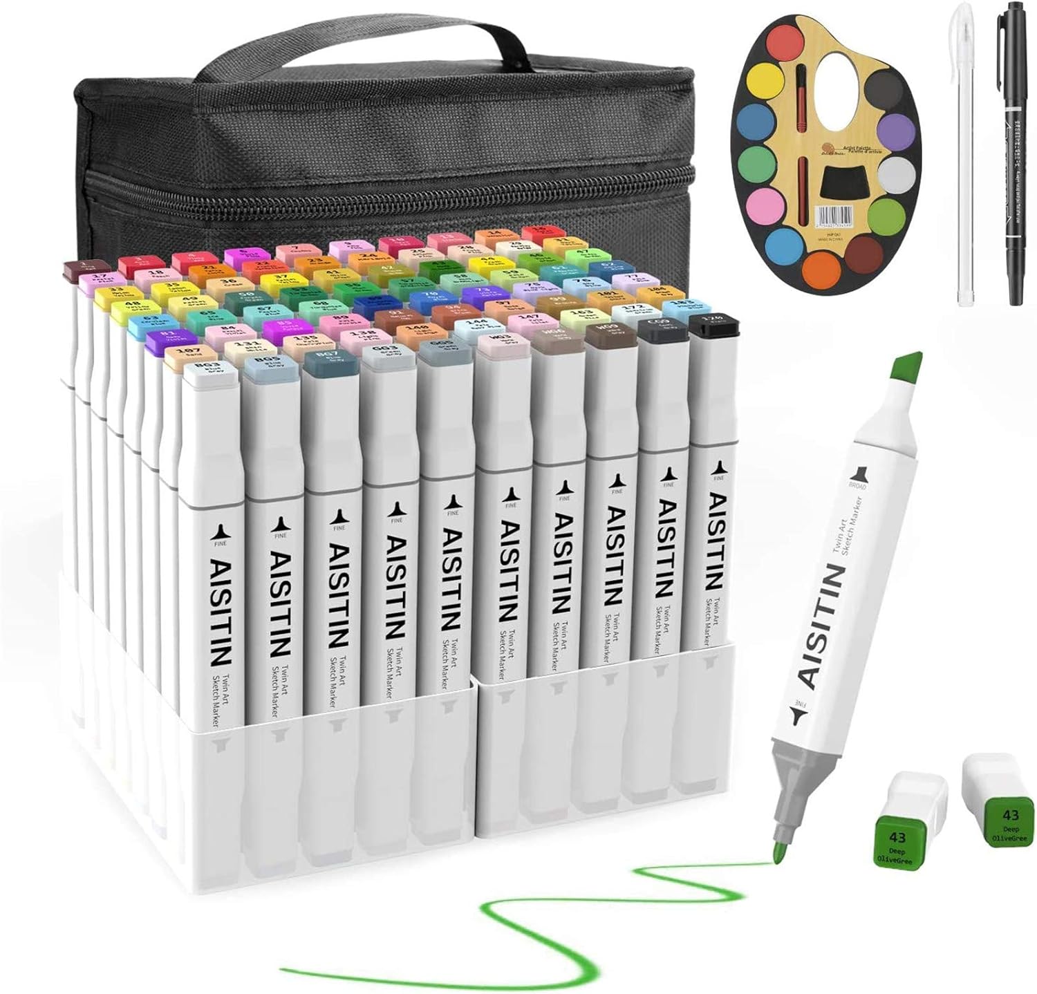 Amazon マーカーペン 80色 Aisitin イラストマーカー コミック用 油性 アルコールマーカー マンガ用 落書き 塗り絵 学習用 水彩 ペン プレゼント用 太細両端 画材 固形水彩セット付き キャリングケース付き アートマーカー 文房具 オフィス用品