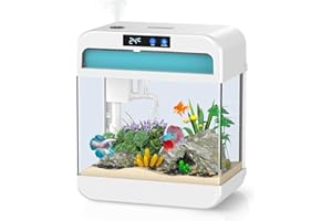 JPHYLL Fish Tank 2.2 Gallon Fish Bowl with Humidifier 7 Color Auto-Looping Light Aquarium Tank with 3 in 1 Silent Pump with Filteration & Oxygenation & Circulation(White-2.2 Gallon)