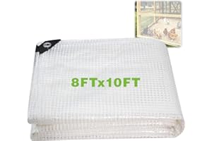 THOOUM 8Ftx10Ft Clear Greenhouse Plastic Covering, 16Mil Thickness Heavy Duty Clear tarp for Chicken coop, Greenhouse Plastic sheeting with Hemmed Edges & preinstalled Grommets.