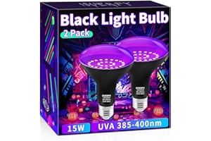 ISUERFY BR30 Black Light Bulbs 15W 2 Pack, E26 LED Black Case Bulb, 385-400nm, Fluorescent Blacklight Bulb for Glow in The Dark Party Body Paint Fluorescent Poster Halloween Decor
