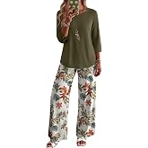 WIHOLL Two Piece Sets for Women Lounge 3/4 Length Sleeve Womens Tops Graphic Pants with Pockets Summer Outfits 2026