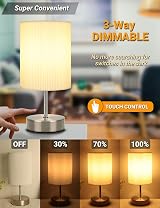 HSLighting Bedside Lamp 3-Way Dimmable Touch Table Lamp with 3D Pleated Shade view 3