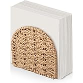 Threehoney Woven Rattan Wicker Upright Napkin Holders for Table Standing Paper Dispenser for Guest Restaurant Kitchen Bathroom Room Cocktail Decoration Indoor & Outdoor Party Use(Arched,Flaxen)