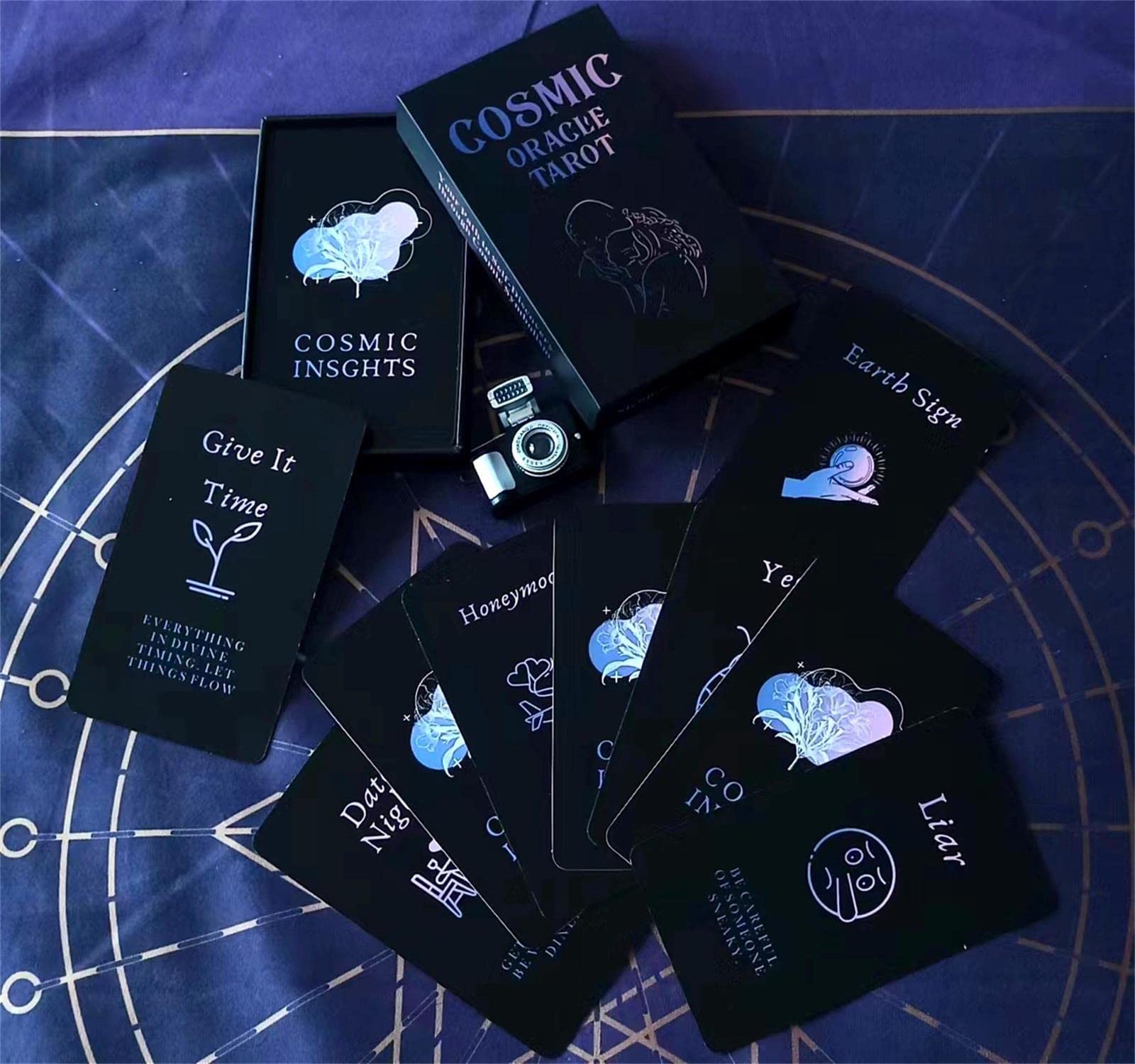Han Yu Bowen Love Oracle Cards,Tarot Cards for Beginners Twin Flame Tarot Cards,Oracle Cards Decks with Meanings on Them Soulmate to Romantic Relationships Oracle Cards (Black (2.75“ × 4.72
