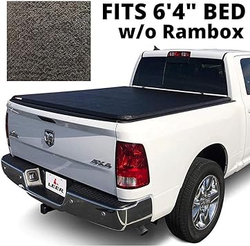 Amazon Com Leer Latitude Fits 2019 Ram With 6 4 Ft Bed W O Rambox Easy Install Soft Tri Fold Truck Bed Tonneau Cover W O Ram Box Automotive