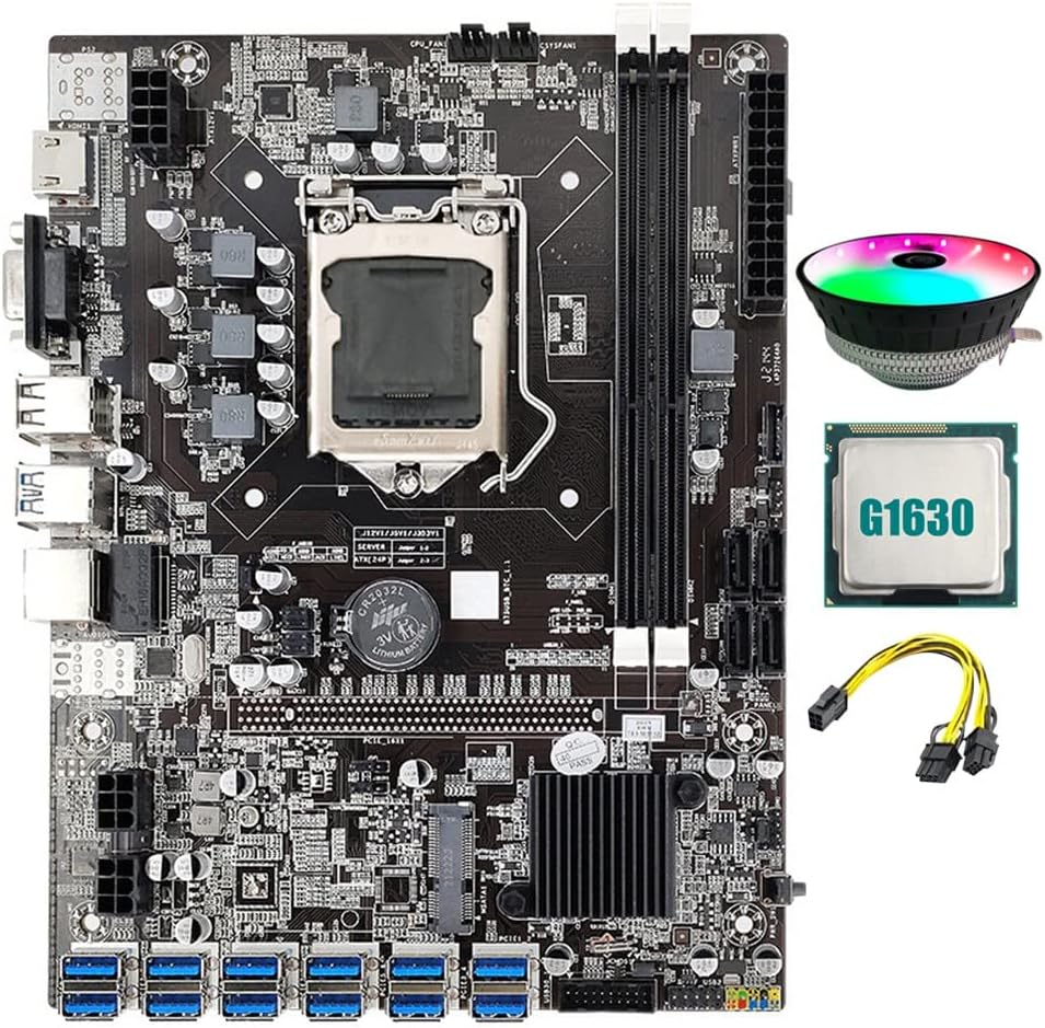 Lodokdre B75 ETH BTC Mining Motherboard LGA1155 12XPCIE G1630 CPU DDR3 Fan Cable