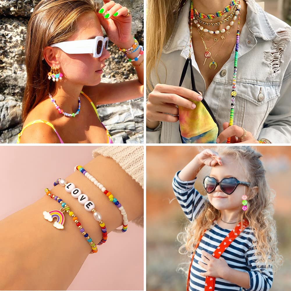 JOICEE Bracelet Making Kit Pony Beads fruite Flower Polymer Clay Beads Letter Beads for Jewelry Making, DIY Arts Earring and Crafts Gifts for Girls Age 6 7 8 9 10-12