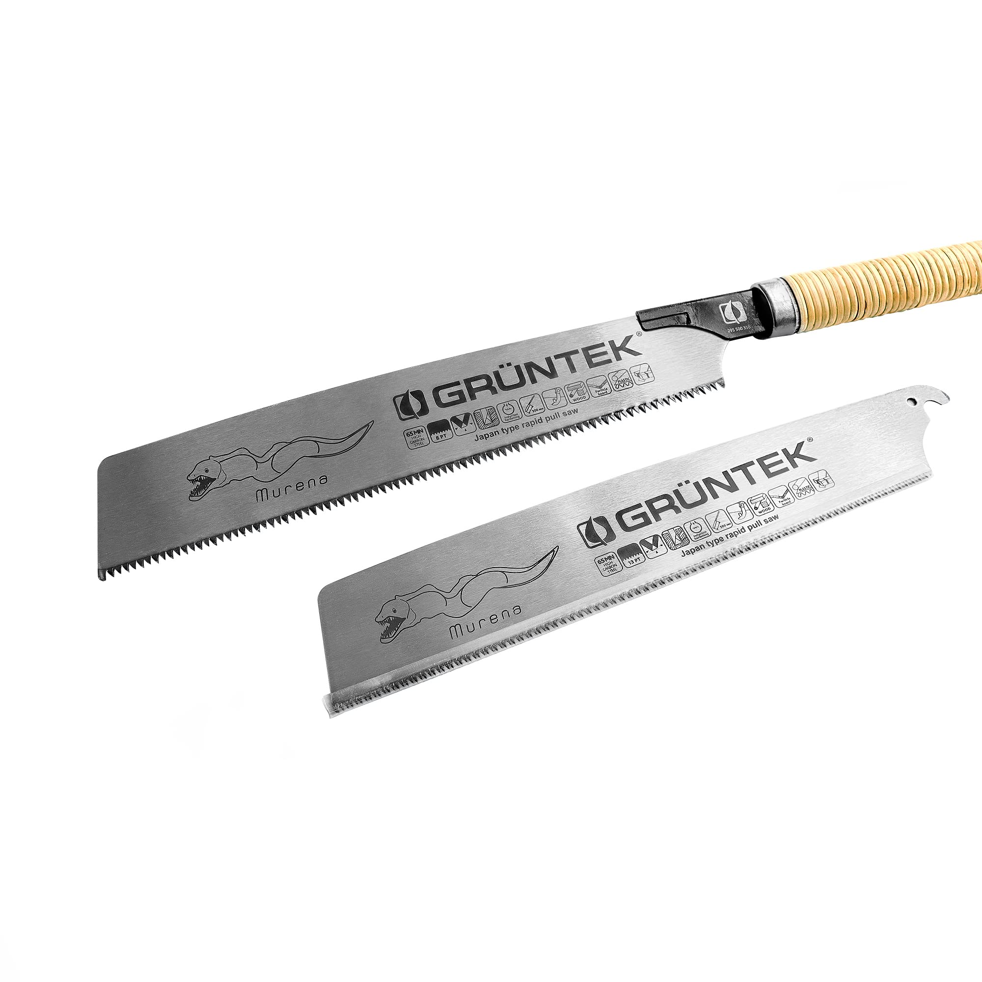 GRÜNTEK MURENA Dozuki Japanese Pull Saw - Modernized 300mm with 2 Interchangeable Blades for Coarse & Fine Cutting - Lightweight & Precise Hand Saw
