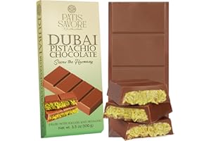 PATIS SAVORE Dubai Chocolate Bar Pistachio – 3.5 oz Dessert with Pistachio Cream & Kataifi Filling | Gourmet Dubai Chocolate Filling | Elegant Gift Chocolate