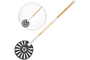 Chef Pomodoro Aluminum Turning Pizza Peel with Detachable Wood Handle for Easy Storage, Gourmet Luxury Pizza Paddle for Bakin