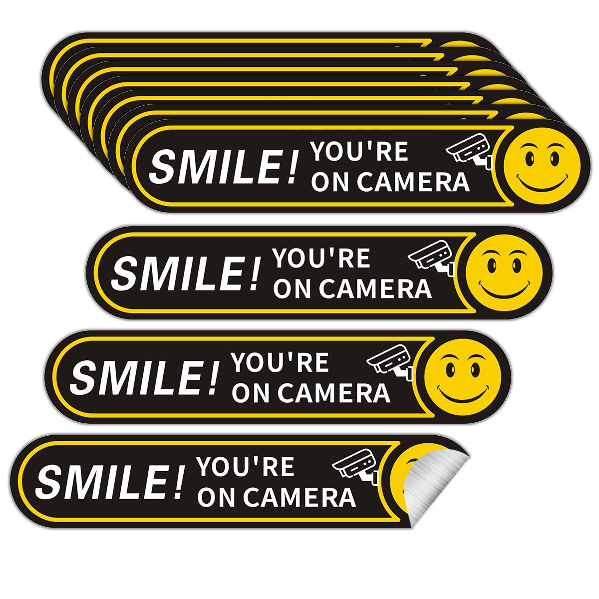 Photo 1 of 10 pieces Smile You're On Camera Stickers for Cars, 24 Hour Video Surveillance Sign small Sticker,5inx1in