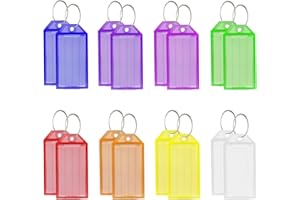 Lhocm Key Tags, 16 Pack Plastic Key Tags with Ring and Label Window, 8 Colors