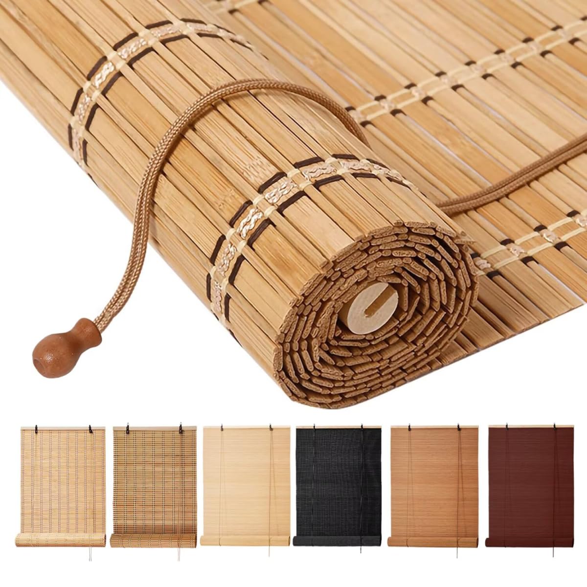 Photo 1 of Bamboo Blinds, Easy to Install Bamboo Shades for Indoor Windows, Custom Sizes Roller Shades for Indoor Windows, Roll Up Blinds Indoor Outdoor Patio