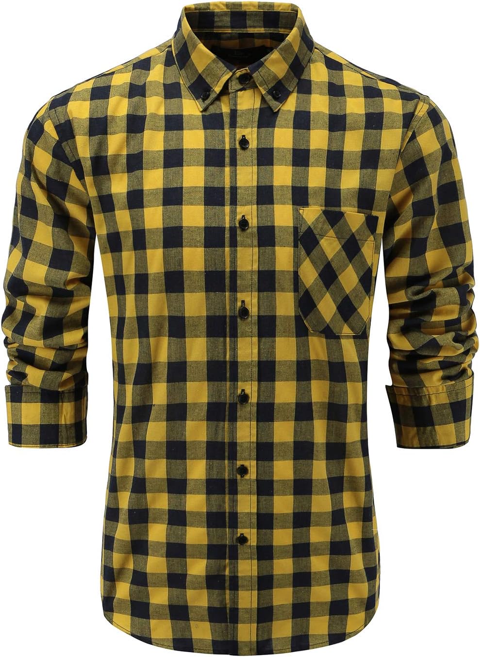Men's 100% Cotton Slim Fit Long Sleeve Button Down Plaid Dress Shirt