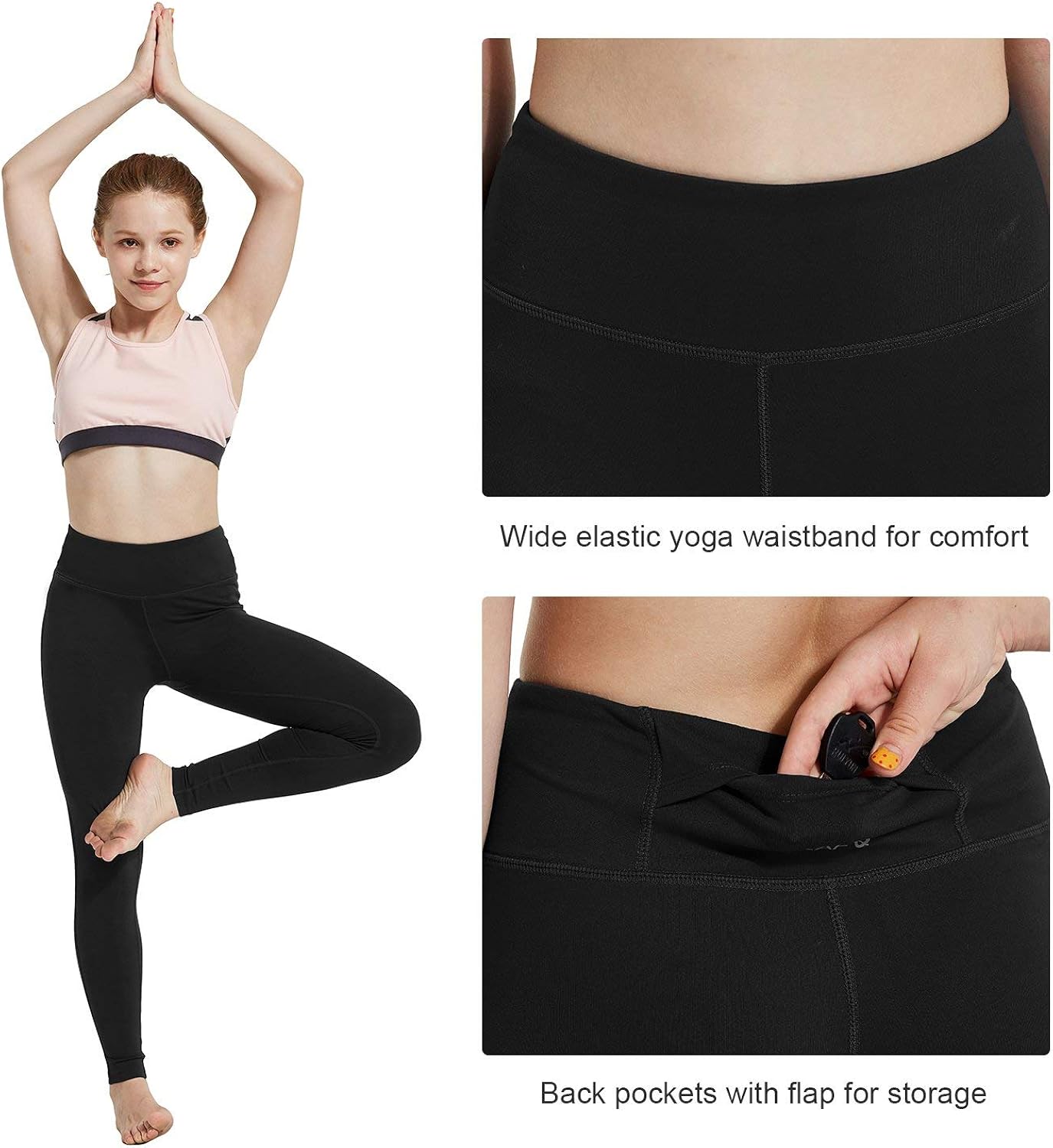 BALEAF Youth Girl's Athletic Dance Leggings Compression Pants Running Active Yoga Tights with Back Pocket: Clothing