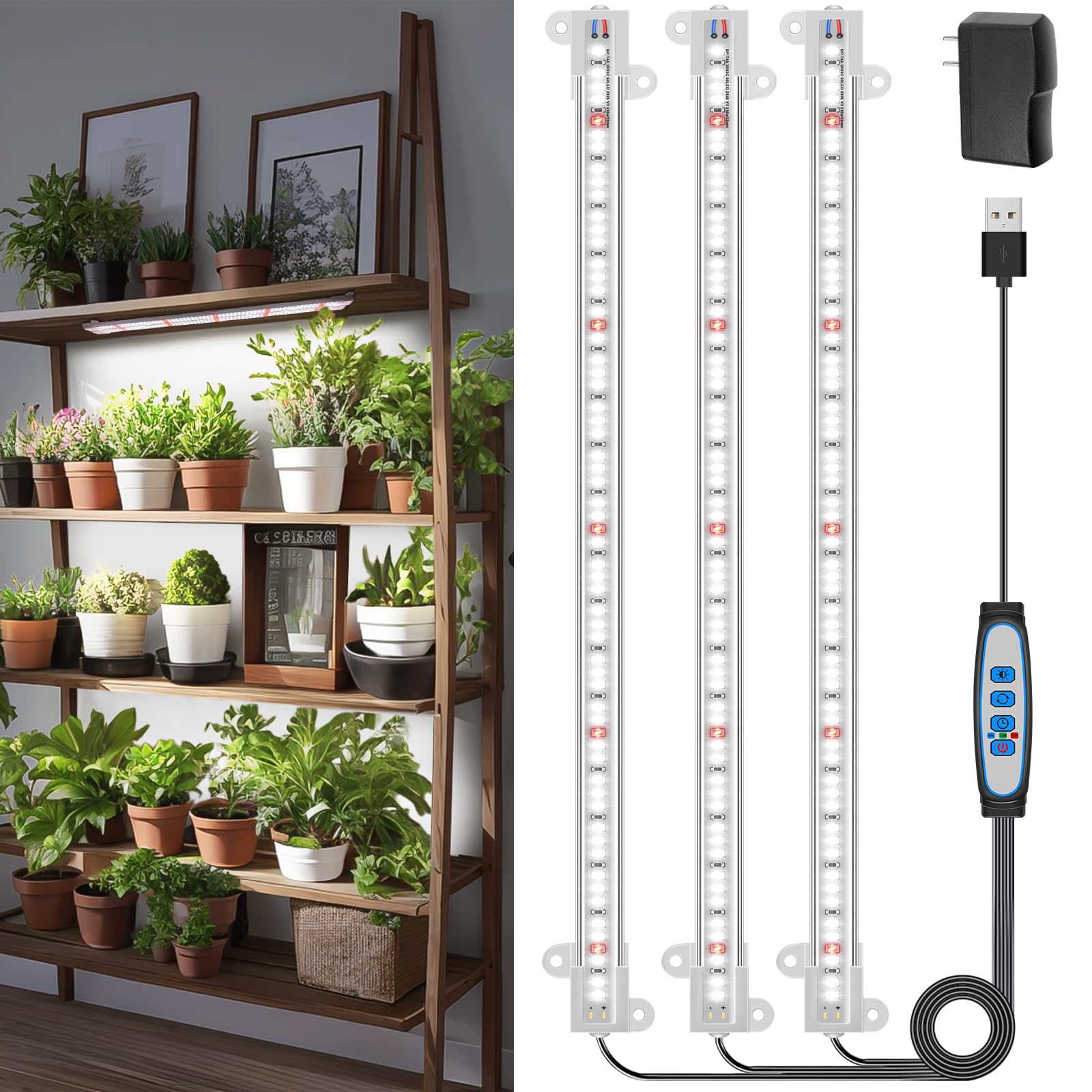 Photo 1 of Wiaxulay LED Plant Grow Light Strips, 6000K White Grow Lights for Indoor Plants Full Spectrum, 3 Bars/16 in Grow Lamp with 6/12/16 Hrs Timer, 5 Brightness for Green House, Hydroponics, Seed Starting