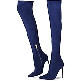 Elisabet Tang Thigh High Boots Over the Knee Boots for Women,Sexy 4.3 inch Stilettos High Heels Boots Stretch Suede Long Pointed Toe Shoes