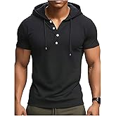 Verdusa Men's Short Sleeve Hooded Tee Top Casual Quarter Button Henley Shirt Hoodie
