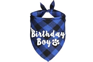 JOTFA Dog Birthday Bandana, Plaid Dog Birthday Bandanas for Dog Birthday Party Supplies (Blue)