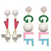 2Pairs Golf Earrings for Women Golf Ball Tee Bag Cart Dangle Earring Statement Golf Themed Earrings Putting Green Earrings Sport Game Day Golf Accessories Outfits Jewelry Gifts