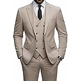 YND Men's 3 Piece Slim Fit Suit Set, One Button Peak Lapel Solid Business Blazer Jacket, Double Breasted Vest Pants and Tie