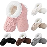 Toulite 6 Pairs Women Fuzzy Slipper Socks with Grippers Warm Sherpa Non Slip Sock for Valentines Gift Winter House Bedroom