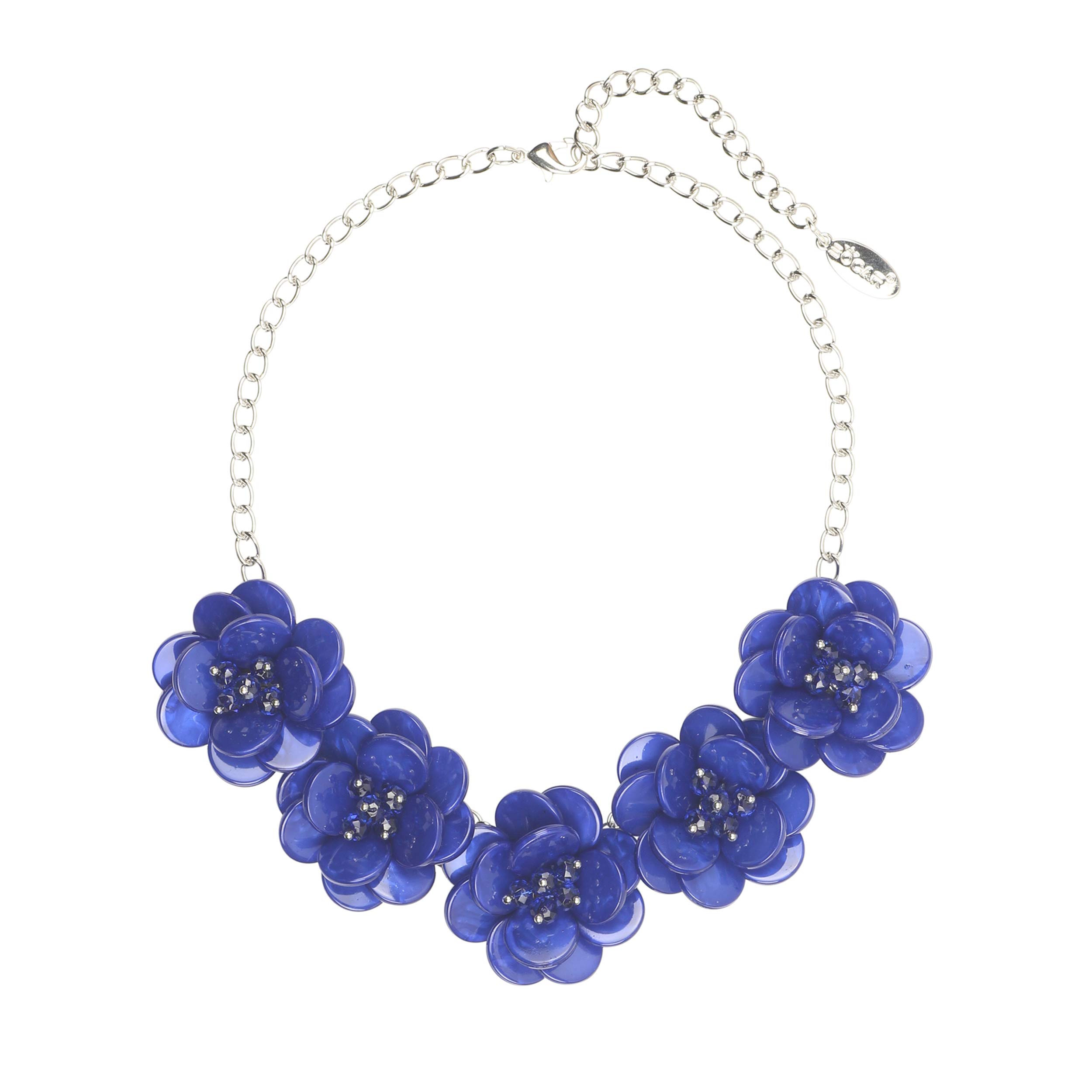 Bocar Statement Pendant Choker Flower Necklace for Women (NK-10281-royalblue)
