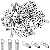 UNICRAFTALE About 60pcs Tube End Caps Stainless Steel Cord Ends 1mm Inner Diameter Smooth End Caps Terminators Cord Finding for Leather Cord Bracelets Jewelry Making, Stainless Steel Color