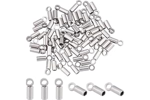 UNICRAFTALE About 60pcs Tube End Caps Stainless Steel Cord Ends 1mm Inner Diameter Smooth End Caps Terminators Cord Finding for Leather Cord Bracelets Jewelry Making, Stainless Steel Color