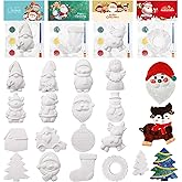 Realspring 16 Set Christmas Ceramic Painting Kit Christmas Painting Gifts | DIY, Ready to Paint, Christmas Ceramics Figures Statue to Paints, Christmas Crafts, Party Favors, Brush, Palette, Paint