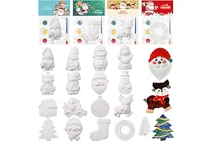 Realspring 16 Set Christmas Ceramic Painting Kit DIY Christmas Ready to Paint Ceramics Christmas Gifts Bulk Christmas Crafts Party Favors Christmas Ceramic Figures to Paint with Brush Palette Paint