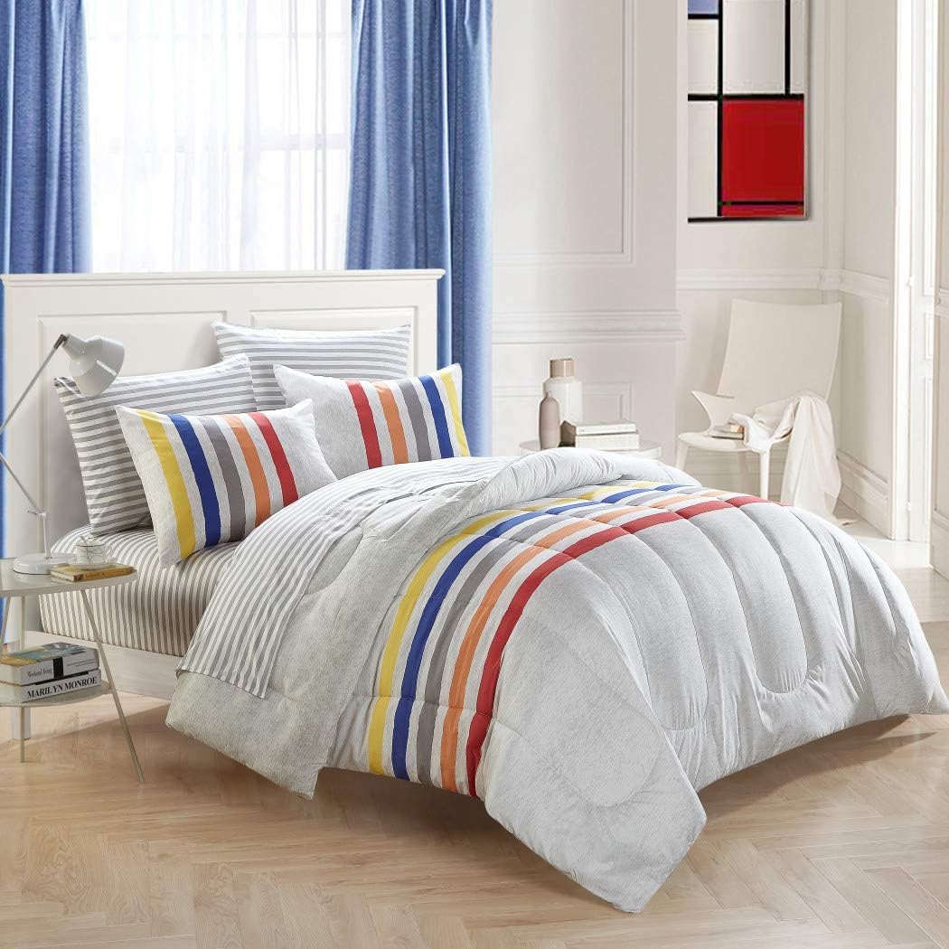 red and grey bedding