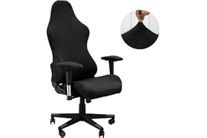 BIETYONE Gaming Chair Covers (No Chair),Office Computer Chair Cover,Jacquard Stretch Prevent Cat Scratching Computer Chair Slipcovers,for Gamer Computer Chair Replacement Protector Cover,Black
