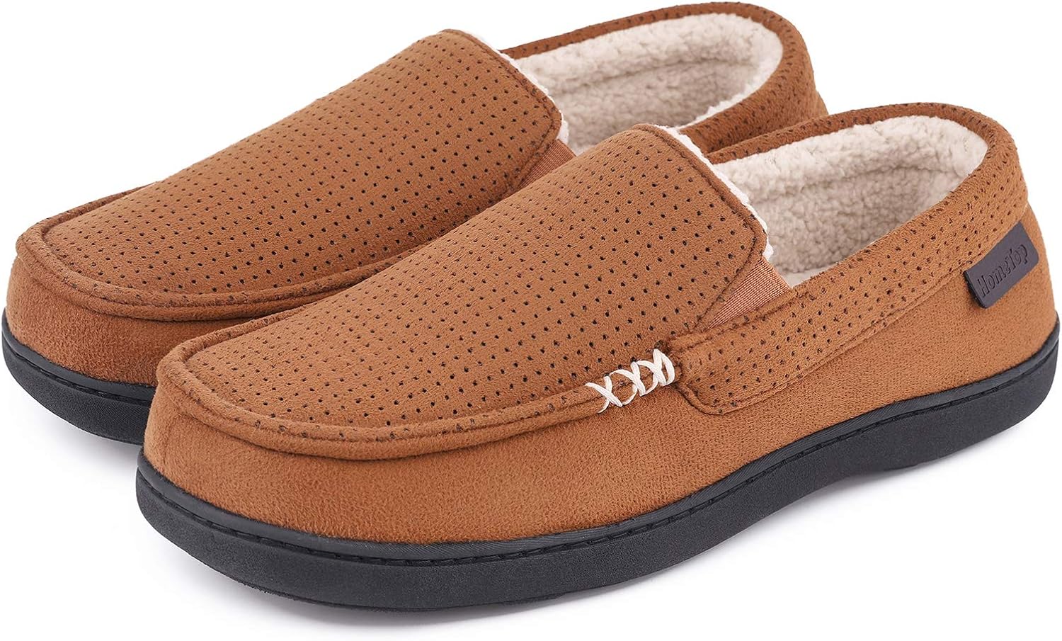 Men's Comfy Suede Memory Foam Moccasin Slippers Warm Sherpa Lining House Shoes with Men's Comfy Suede Memory Foam Moccasin Slippers Warm Sherpa Lining House Shoes with