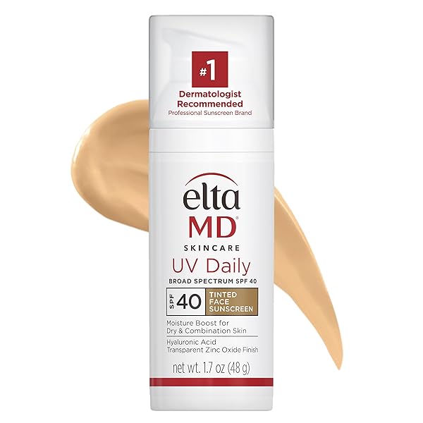 ELTAMD UV DAILY TINTED SPF 40 FACE SUNSCREEN MOISTURIZER WITH ZINC OXIDE, TINTED DAILY FACE MOISTURIZER WITH SPF, SUNSCREEN FOR DRY SKIN,1.7 OZ PUMP