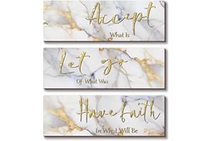 ONIZHITY 3 Pcs Large White and Gold Bathroom Decor White and Gold Wall Decor Accept Let Go Have Faith Marble Style Versatile Bathroom Accessories for Bedroom Living Room Office(White Gold 16x5