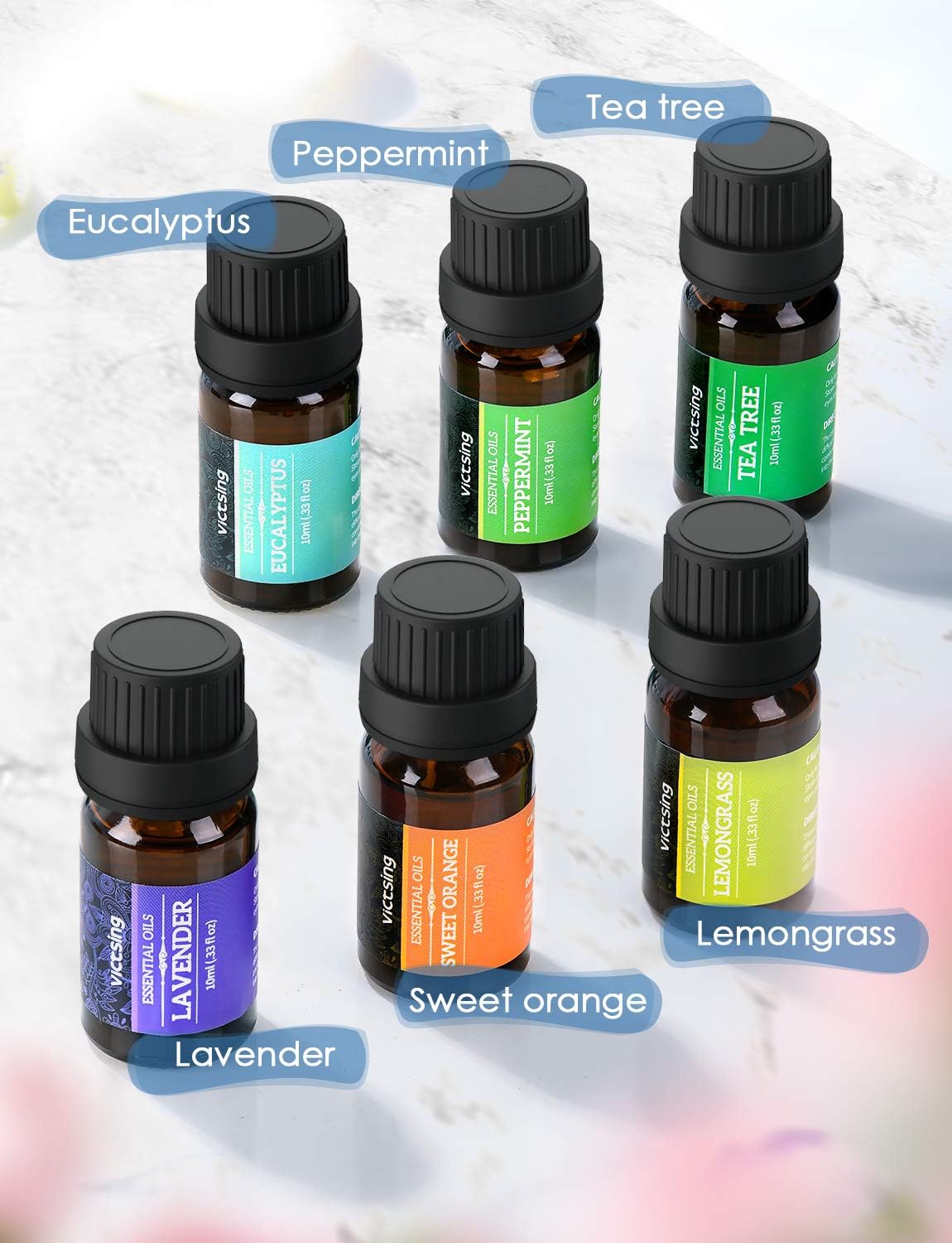 VicTsing 500ml Essential Oil Diffuser with Oils, Aromatherapy Diffuser with Essential Oil Set, Diffusers for Essential Oils with Auto Shut-Off, 4 Timer, Gift Set for Home, Dark Brown: Home & Kitchen