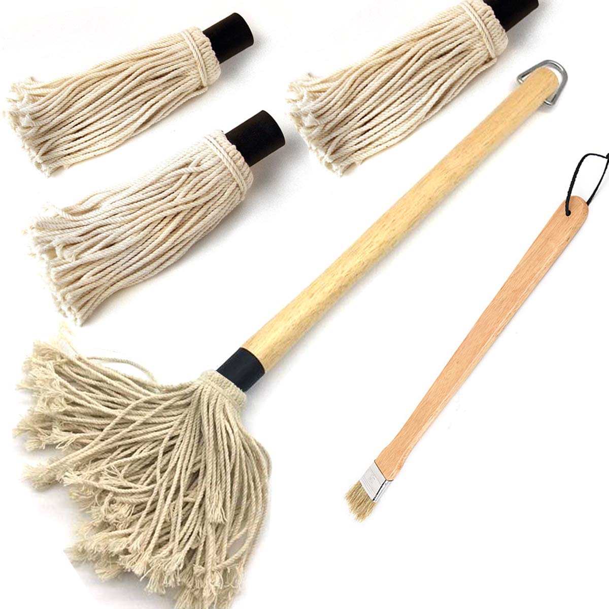 Basting Mop Bbq Mopping Brush, 18 Inch Large Grill Handle Barbecue Mop Grilling Smoking Basting Mop, Long Wood Bbq Basting Sauce Grill Brush Basters Meat Brush Mops For Cooking, Sauce, Smoker Grilling