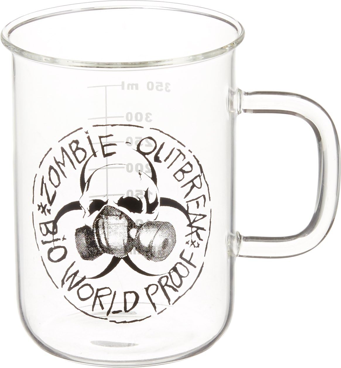 Laboratory Beaker Mug- 14 oz Glass Mug with Zombie Biohazard Artwork (Black)
