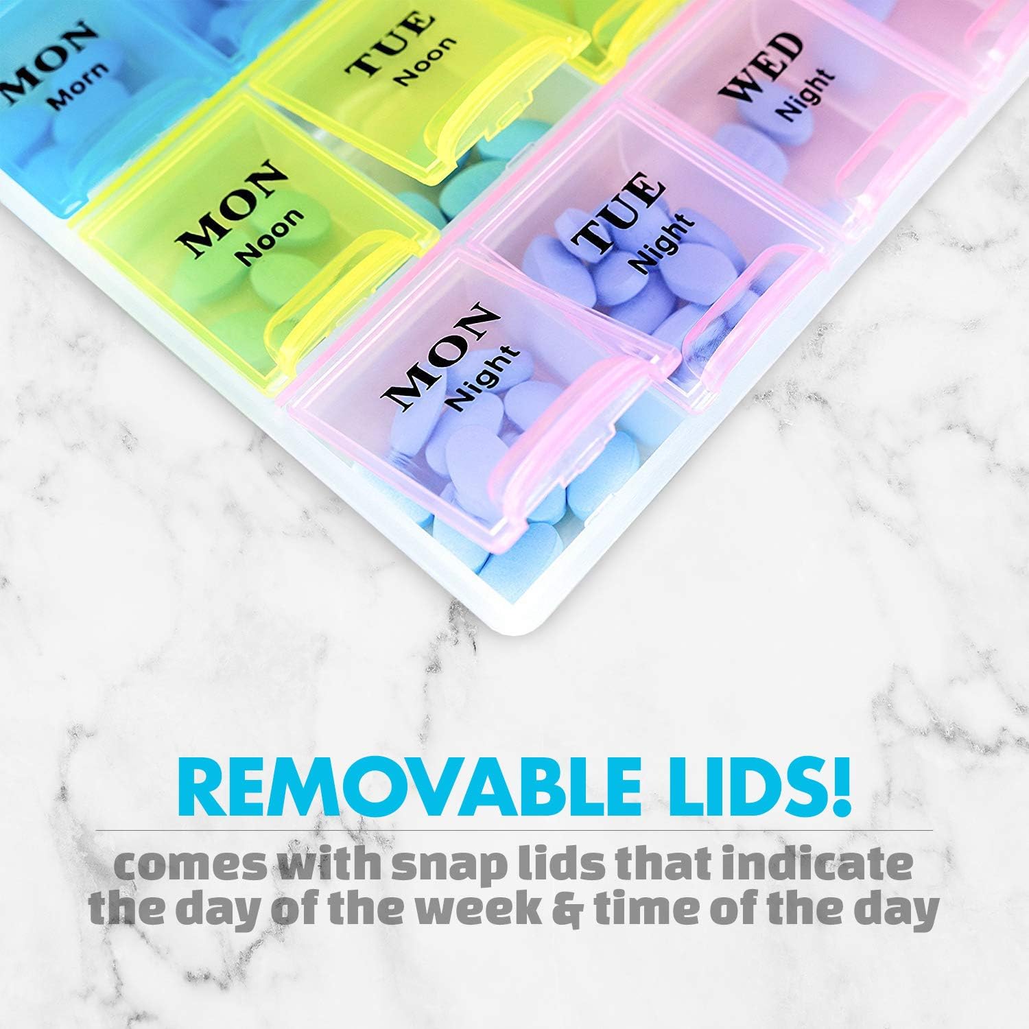 Weekly Pill Organizer, (Pack of 2) 21 Day Pill Planners for Pills Vitamins & Medication - Image 5