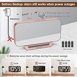 Peakeep Slim Digital Mirror Clock, Aesthetic Alarm