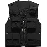 Flygo Men's Casual Lightweight Outdoor Fishing Work Safari Travel Photo Cargo Vest Jacket Multi Pockets