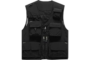 Flygo Men's Casual Lightweight Outdoor Fishing Work Safari Travel Photo Cargo Vest Jacket Multi Pockets