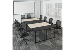 Bonzy Home Conference Tables 12ft Office Computer Desk for Meeting Room Study Writing Printer Podcast Table Save Space Design for 12 People Modern Black&Natural 4PCS