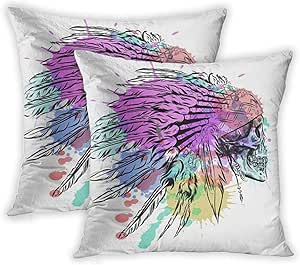 Fundas De Almohada Throw Tocado De Plumas De Indio Nativo Americano